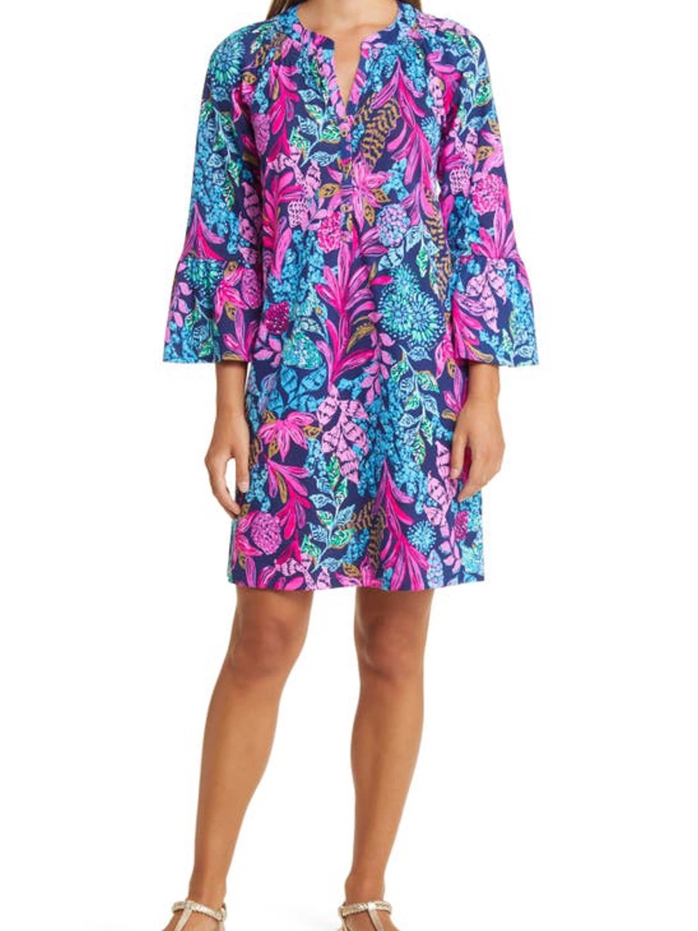 NWOT Lilly Pulitzer Sz XXL Norris Dress Aegean Navy Calypso Coast 3/4 Sleeves
